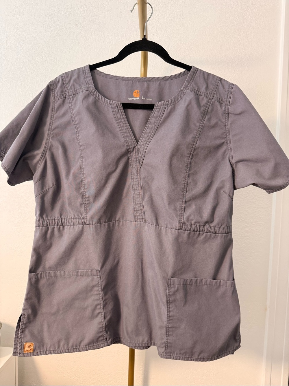 Carhartt Women’s Gray Scrub Top Size Large Tie Back Medical Uniform